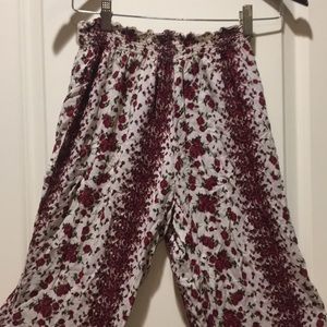 Brandy Melville floral rose pull on elastic waistband wide leg pants so soft OS